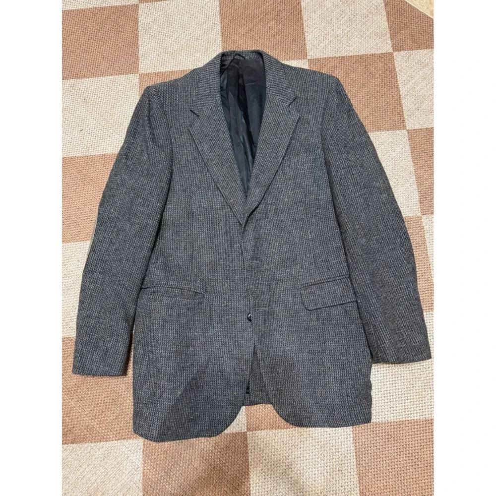 Stafford Mens Grey Tweed Wool Blazer Sport Coat Elbow Patches Vintage 43R